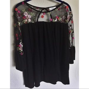 Shannon Ford Floral Mesh Embroidered Blouse 2X